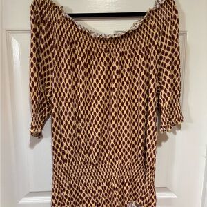 Lascana Venus Off-Shoulder Gold and Burgundy Printed Women’s Top